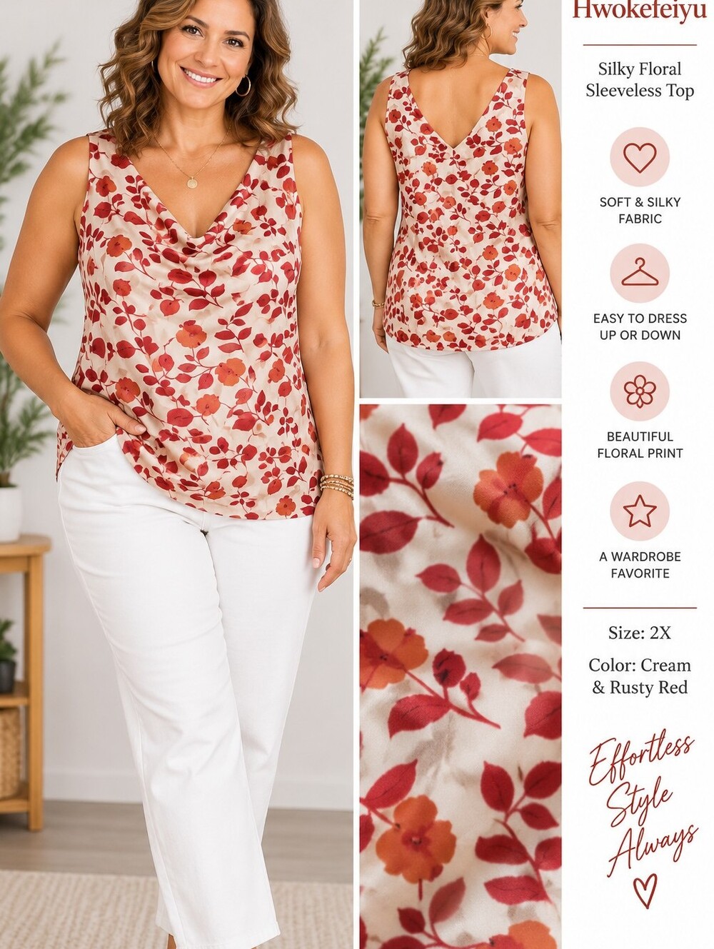 Floral Rust and Off-White Women's Shell